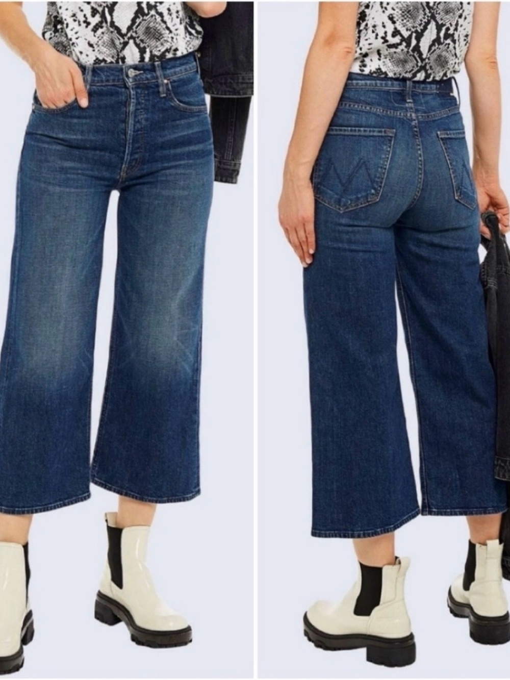 MOTHER SUPERIOR The Tomcat Roller Shorty High Rise Cropped Wide Leg Jeans Sz 29